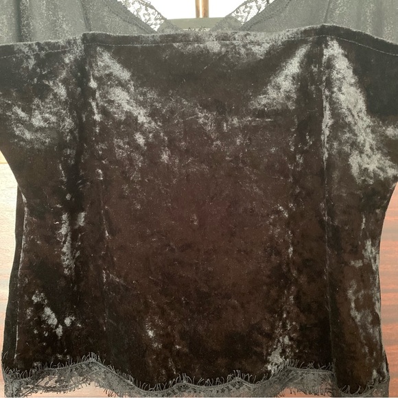 Guess Black Crushed Velvet & Lace Camisole Tank Top, Size Small - Picture 8 of 11